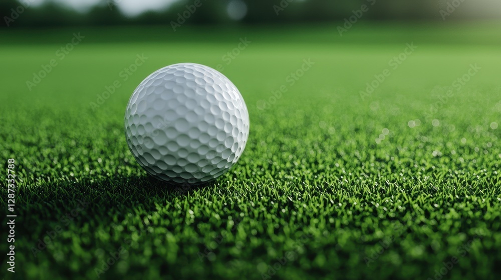Golf Ball on Green Grass Surface Under Natural Sunlight Glow Golf Ball on Green Grass Surface Under Natural Sunlight Glow