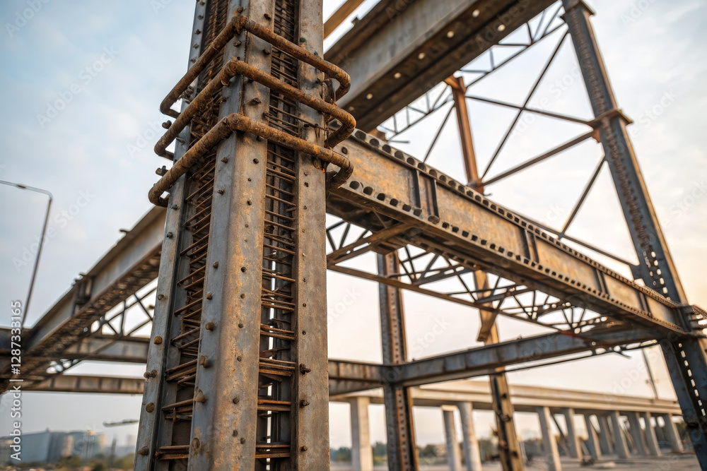 Rusty steel structure showcasing industrial architecture and design Rusty steel structure showcasing industrial architecture and design