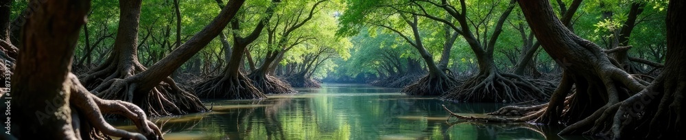 Mangrove trees with twisted trunks and gnarled branches, twisted trees, natural surroundings, botanical photography Mangrove trees with twisted trunks and gnarled branches, twisted trees, natural surroundings, botanical photography