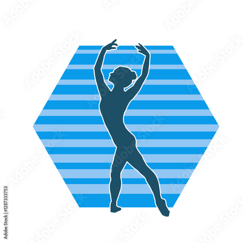 Silhouette of a female ballet dancer in action pose. Silhouette of a ballerina girl dancing pose.