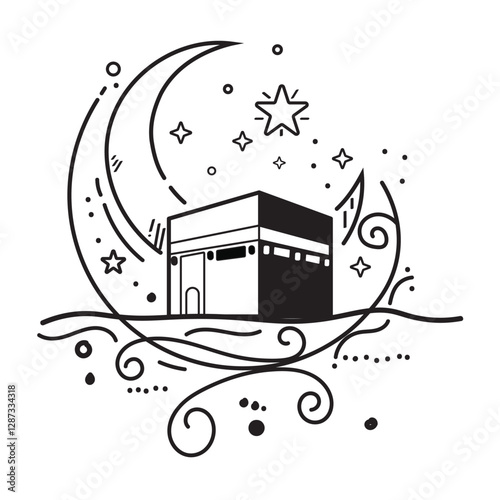 Kaaba Flat Vector Art: Black and White Design for Logos, Prints, and Media