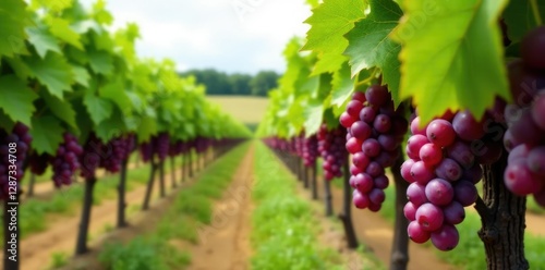 Wallpaper Mural Vineyard rows with bunches of red grapes hanging, farm, grapes Torontodigital.ca