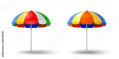 vector illustration realistic two beach umbrella isolated on the white background.summer vacation and travel concept object and clip art element.