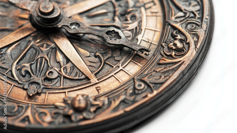 Obraz premium Close-up of an ornate compass, showcasing intricate details and rich copper tones. A timeless navigational instrument.