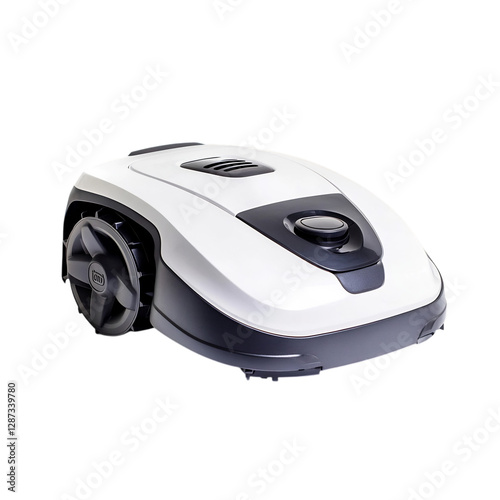 A Modern Robotic Lawn Mower with Sleek Design Isolated on Transparent Background
