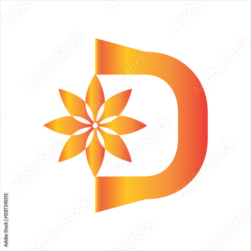 Letter D Modern Logo with Horizontal Line Pattern
