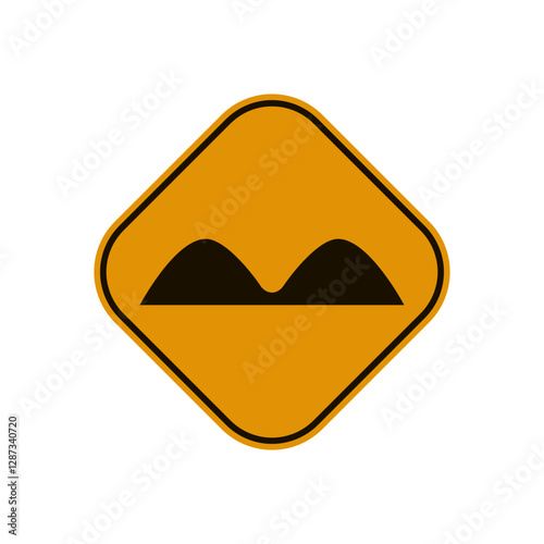 Bumpy Road Warning Traffic Sign vector illustration, black symbol on yellow rhombus shape plate. Editable graphic resources for many purposes.