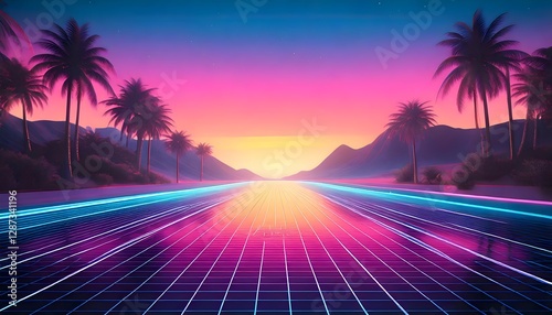 Dreamy pastel vaporwave background with glowing neon lines and smooth gradients.