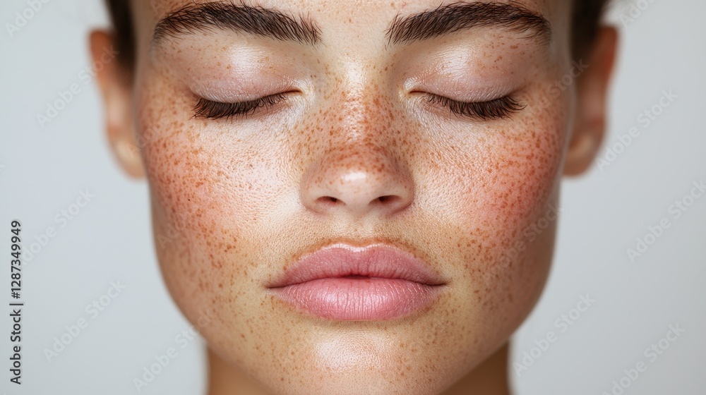 Obraz premium Portrait of a Young Woman with Freckles and Natural Beauty Features