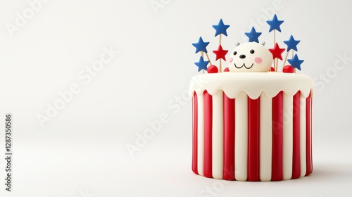 Cute Animal Patriotic Cake with Red and White Stripes