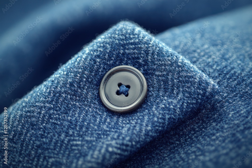 Close-up of a Button on Blue Fabric Close-up of a Button on Blue Fabric