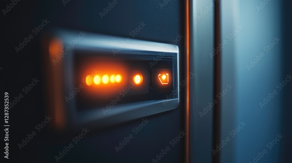 Naklejka premium Illuminated Control Panel: Amber Lights and Symbol Indicate Status