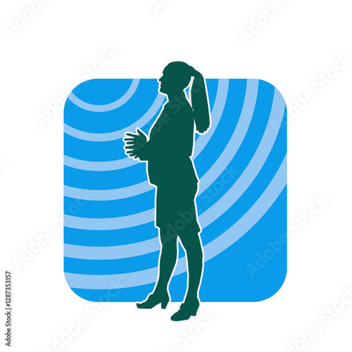 Silhouette of a secretary or female office worker wearing formal business suit.