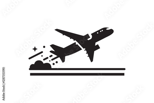 Plane Takeoff Icon Silhouette Vector | Aviation Flight Illustration