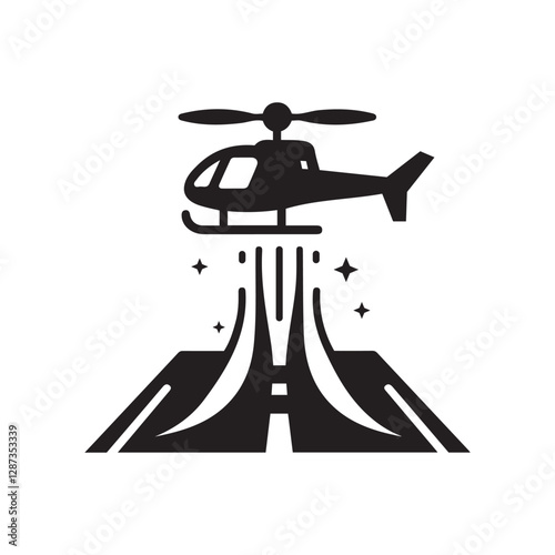Helicopter Takeoff Icon Silhouette Vector | Aviation Illustration