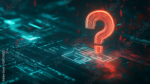 Glowing Red Question Mark on a Circuit Board