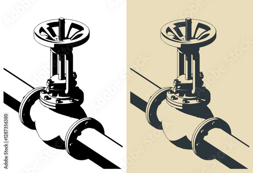 Shut-off valve isometric illustrations