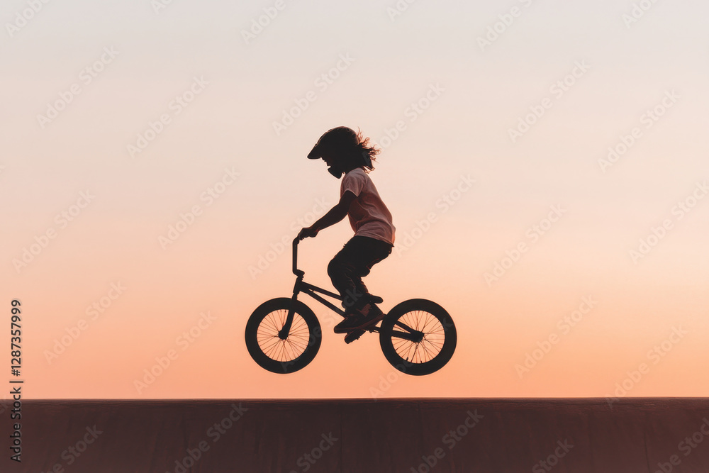 Fototapeta premium A boy is riding a bike and jumping in the air