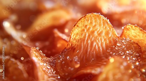 Golden Brown Crispy Potato Chips Close Up
