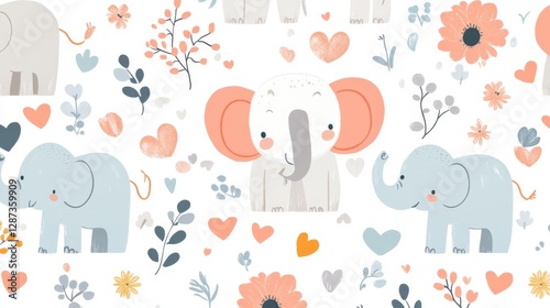 Playful elephant parade jungle cartoon design vibrant setting whimsical view fun elephant pattern