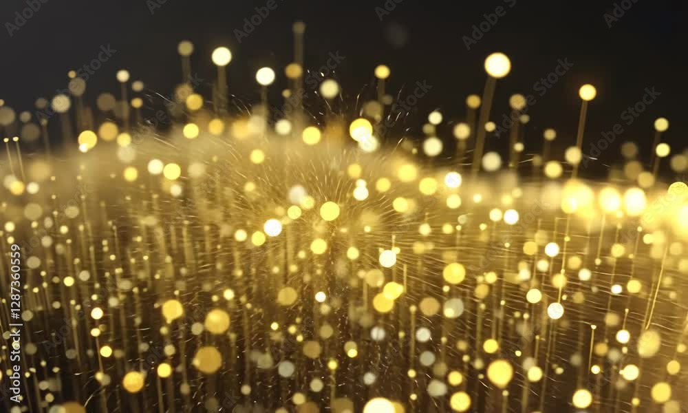Glowing Golden Particles Flowing Upward Abstract Background Slow Motion