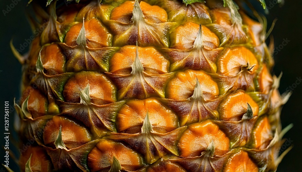 Detailed macro shot of a ripe pineapple’s textured golden skin Detailed macro shot of a ripe pineapple’s textured golden skin