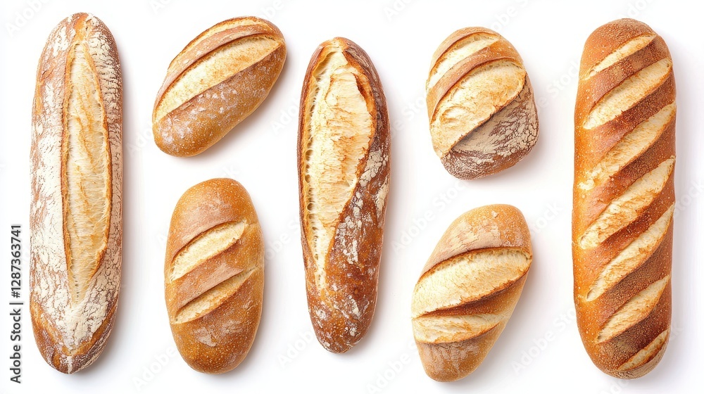 A variety of freshly baked bread loaves with distinct shapes and crusts, showcasing their golden-brown color and textured surfaces. A variety of freshly baked bread loaves with distinct shapes and crusts, showcasing their golden-brown color and textured surfaces.