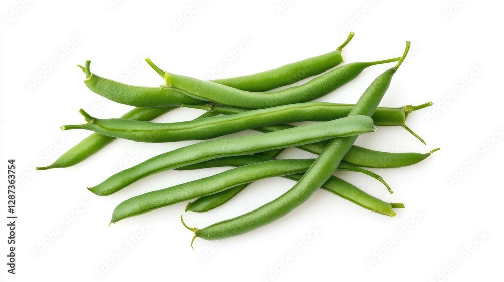 Fresh green beans stacked beautifully on a clean white background. Fresh green beans stacked beautifully on a clean white background.