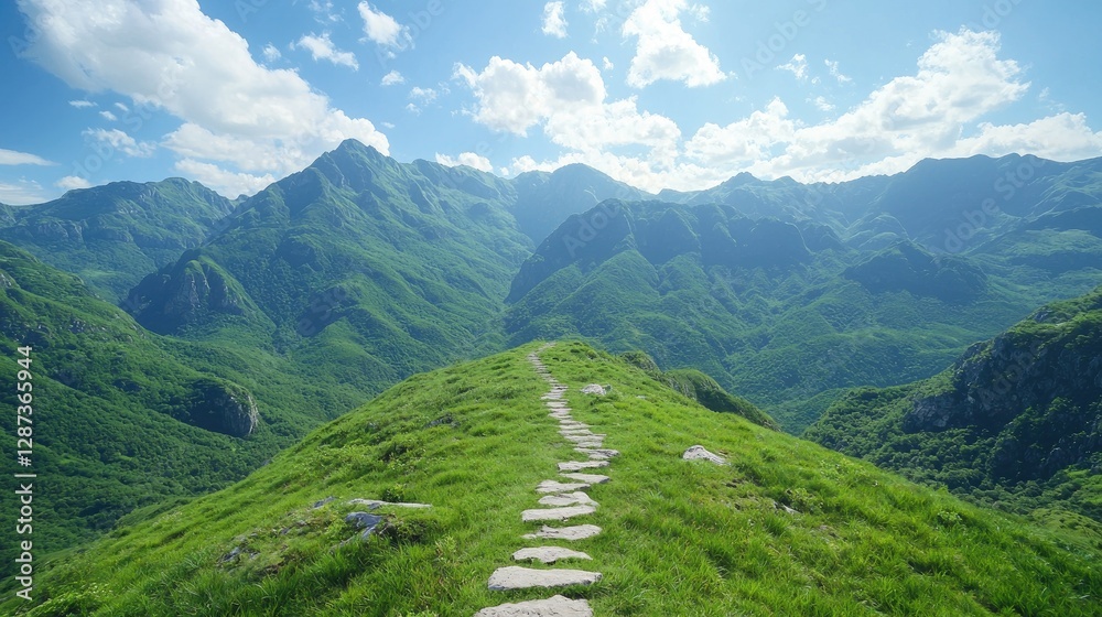 Fototapeta premium Mountain Path Leading to Summit Under Sunny Sky