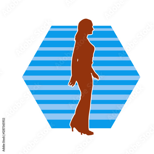 Silhouette of a secretary or female office worker wearing formal business suit.