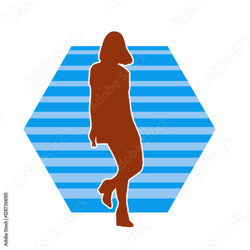 Silhouette of a secretary or female office worker wearing formal business suit.