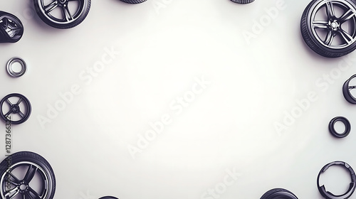 Grey Car Wheels and Parts Flatlay