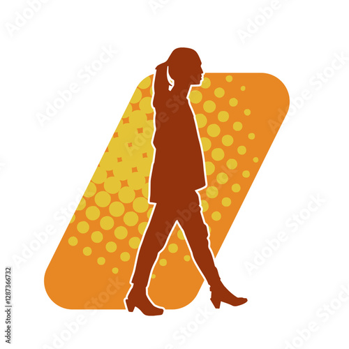 Silhouette of a secretary or female office worker wearing formal business suit.