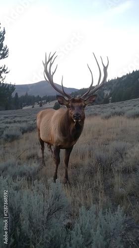 Elk in meadow at dawn photo