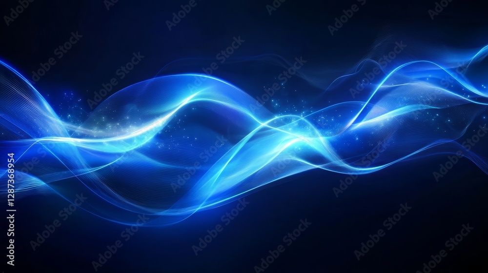 Fototapeta premium Dark blue abstract technology background with ultraviolet neon glow featuring blurry light lines and smooth flowing waves for futuristic digital designs, high-tech presentations, and modern sci-fi aes