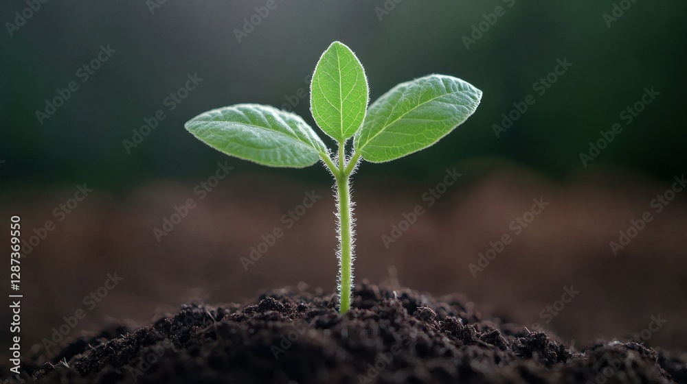 Fresh Seedling Growing in Dark Soil Under Natural Sunlight Fresh Seedling Growing in Dark Soil Under Natural Sunlight