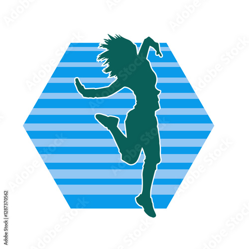 Silhouette of a woman doing aerobic move. Silhouette of a gym sporty person doing workout.