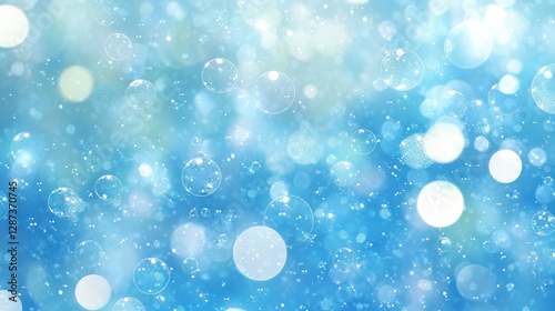 Abstract Blue Bokeh Background: Sparkling Bubbles and Shimmering Lights
