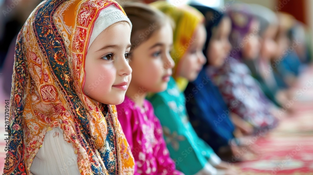 Fototapeta premium Children Engaging in Learning About Ramadan Traditions and Cultural Practices in a Thematic Gathering