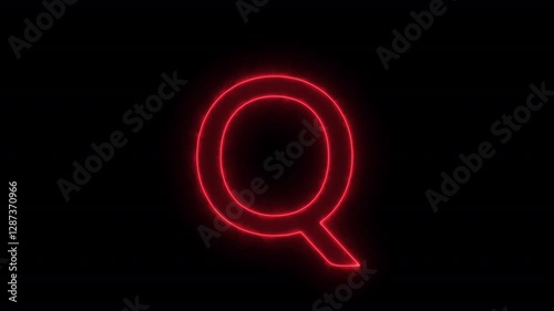 Animated neon letter Q, trendy glowing loop neon alphabet letter Q, Bright neon glowing light red letter Q, Seamless looping animation on black background.