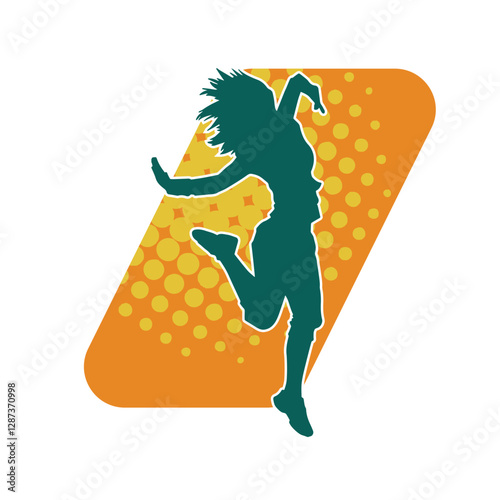 Silhouette of a woman doing aerobic move. Silhouette of a gym sporty person doing workout.