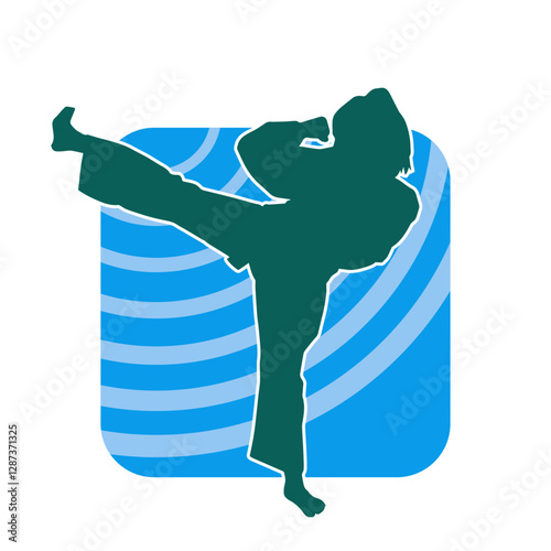 Silhouette of a woman kicking pose. Silhouette of a female martial art in action pose.