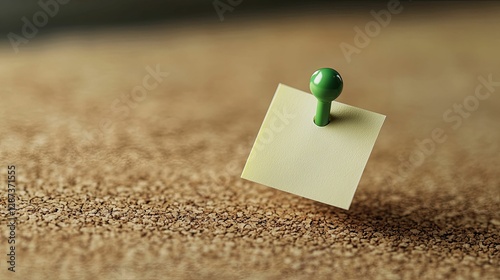 Green Pin Secures Blank Note On Corkboard