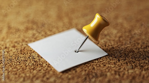 Yellow Pushpin Secures Blank Note On Corkboard