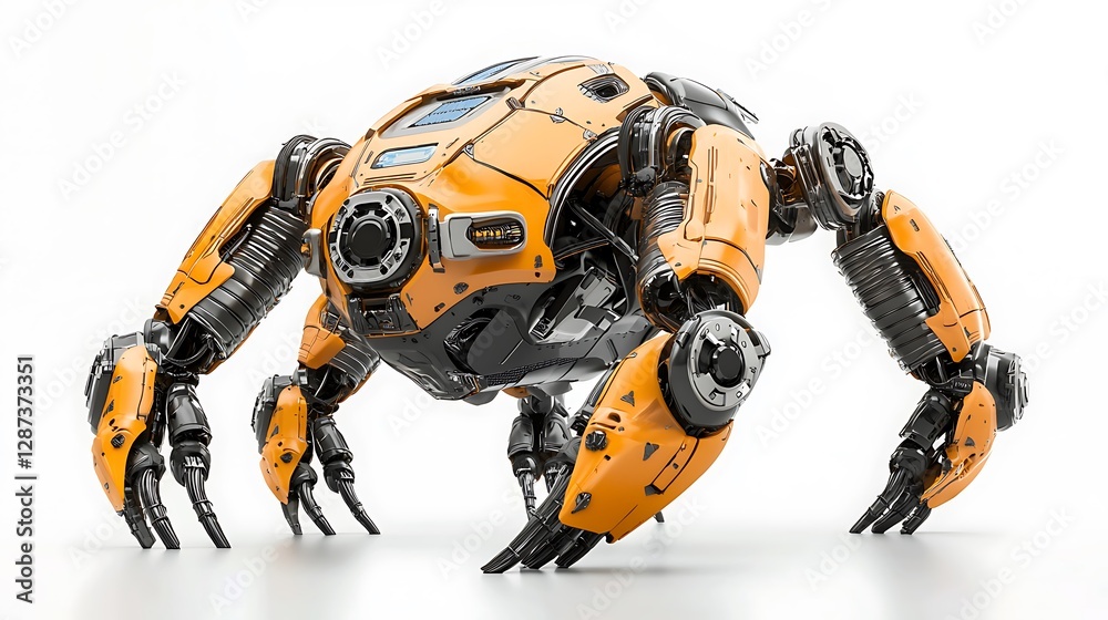 Futuristic Robotic Crab with Articulated Limbs in Bright Orange and Black Color Scheme Futuristic Robotic Crab with Articulated Limbs in Bright Orange and Black Color Scheme