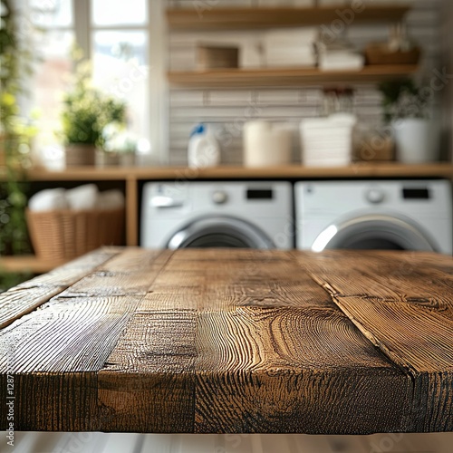 Rustic Wooden Table Top Laundry Room Background