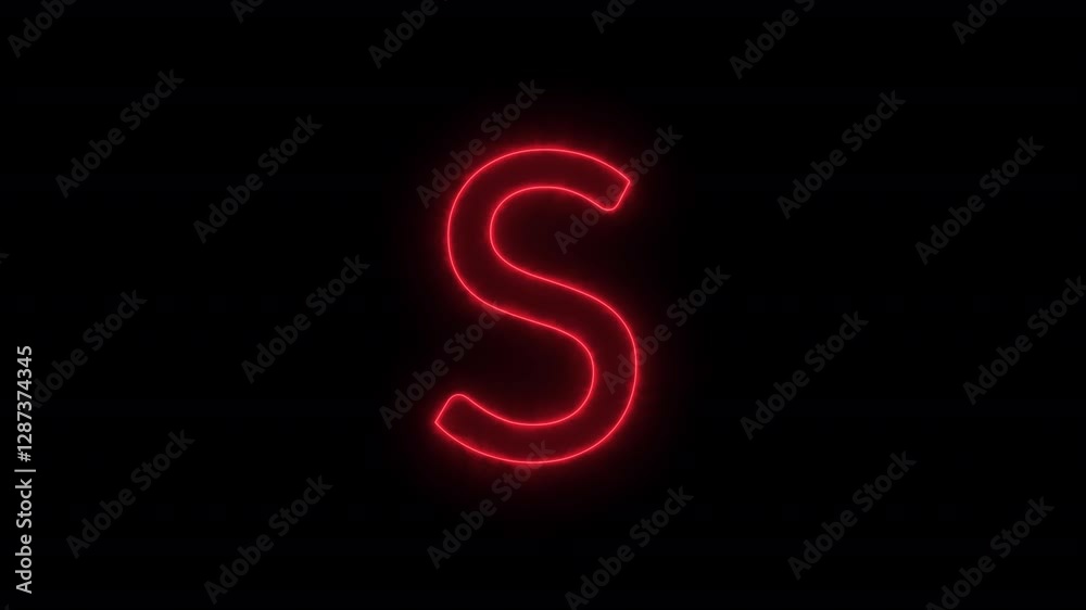 Animated neon letter S, trendy glowing loop neon alphabet letter S, Bright neon glowing light red letter S, Seamless looping animation on black background. Animated neon letter S, trendy glowing loop neon alphabet letter S, Bright neon glowing light red letter S, Seamless looping animation on black background.