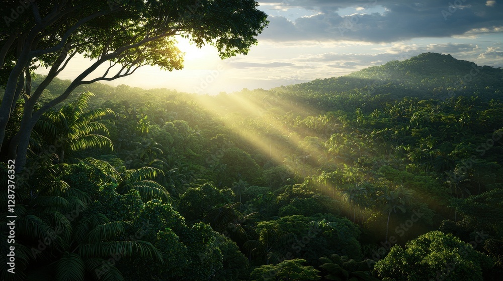 A breathtaking view of a lush green forest bathed in sunlight, highlighting the vibrant landscape and serene atmosphere. A breathtaking view of a lush green forest bathed in sunlight, highlighting the vibrant landscape and serene atmosphere.
