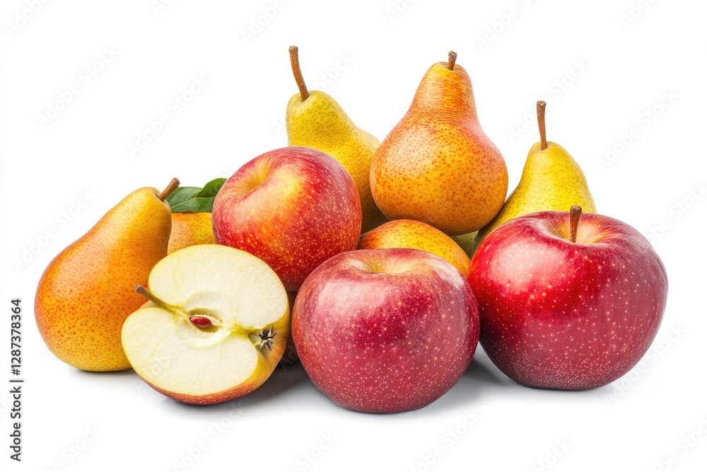 Vibrant Color Image of Sweet Ripe Apples and Pears Isolated on White Background Vibrant Color Image of Sweet Ripe Apples and Pears Isolated on White Background