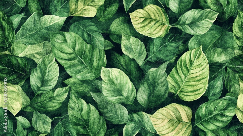 Obraz premium Decorative green leaves design nature background digital art lush environment close-up view vibrant botanical concept